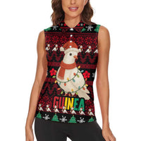 Guinea Christmas Women Sleeveless Polo Shirt with Festive Dove String Lights and Red Black Holiday Pattern - Wonder Print Shop