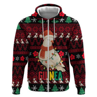 Guinea Christmas Zip Hoodie with Festive Dove String Lights and Red Black Holiday Pattern - Wonder Print Shop