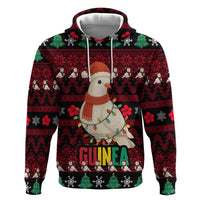 Guinea Christmas Zip Hoodie with Festive Dove String Lights and Red Black Holiday Pattern - Wonder Print Shop