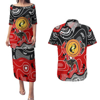 Aboriginal Flag Style Dot Art And Abstract Kangaroo Couples Matching Puletasi and Hawaiian Shirt - Wonder Print Shop