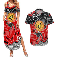 Aboriginal Flag Style Dot Art And Abstract Kangaroo Couples Matching Summer Maxi Dress and Hawaiian Shirt - Wonder Print Shop