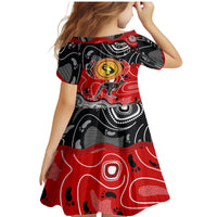 Aboriginal Flag Style Dot Art And Abstract Kangaroo Family Matching Mermaid Dress and Hawaiian Shirt - Wonder Print Shop