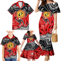 Aboriginal Flag Style Dot Art And Abstract Kangaroo Family Matching Mermaid Dress and Hawaiian Shirt - Wonder Print Shop