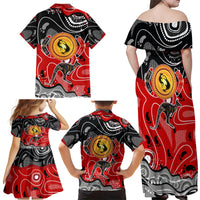Aboriginal Flag Style Dot Art And Abstract Kangaroo Family Matching Off Shoulder Maxi Dress and Hawaiian Shirt - Wonder Print Shop
