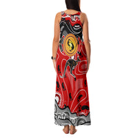 Aboriginal Flag Style Dot Art And Abstract Kangaroo Family Matching Tank Maxi Dress and Hawaiian Shirt - Wonder Print Shop