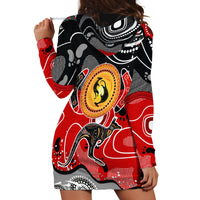 Aboriginal Flag Style Dot Art And Abstract Kangaroo Hoodie Dress - Wonder Print Shop