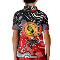 Aboriginal Flag Style Dot Art And Abstract Kangaroo Kid Polo Shirt - Wonder Print Shop