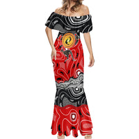 Aboriginal Flag Style Dot Art And Abstract Kangaroo Mermaid Dress - Wonder Print Shop