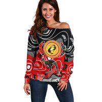 Aboriginal Flag Style Dot Art And Abstract Kangaroo Off Shoulder Sweater - Wonder Print Shop