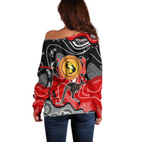 Aboriginal Flag Style Dot Art And Abstract Kangaroo Off Shoulder Sweater - Wonder Print Shop