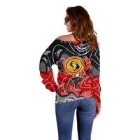 Aboriginal Flag Style Dot Art And Abstract Kangaroo Off Shoulder Sweater - Wonder Print Shop