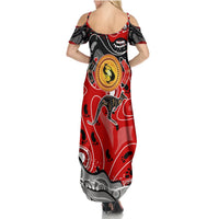 Aboriginal Flag Style Dot Art And Abstract Kangaroo Summer Maxi Dress - Wonder Print Shop