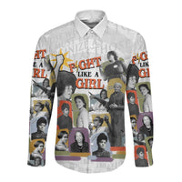 Black History Fight Like A Girl Long Sleeve Button Shirt African Feminist Icons and Bold Retro Art Style - Wonder Print Shop