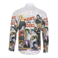 Black History Fight Like A Girl Long Sleeve Button Shirt African Feminist Icons and Bold Retro Art Style - Wonder Print Shop