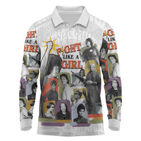 Black History Fight Like A Girl Long Sleeve Polo Shirt African Feminist Icons and Bold Retro Art Style - Wonder Print Shop