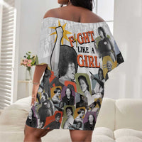Black History Fight Like A Girl Off Shoulder Short Dress African Feminist Icons and Bold Retro Art Style - Wonder Print Shop