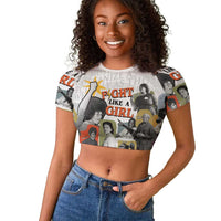 Black History Fight Like A Girl Raglan Cropped T shirt African Feminist Icons and Bold Retro Art Style - Wonder Print Shop