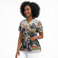 Black History Fight Like A Girl Scrub Top African Feminist Icons and Bold Retro Art Style - Wonder Print Shop