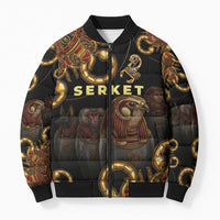 Serket Ancient Egyptian Bomber Puffer Jacket with Canopic Jars and Scorpion Motif in Protection