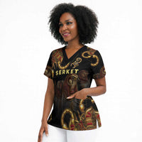 Serket Ancient Egyptian Scrub Top with Canopic Jars and Scorpion Motif in Protection