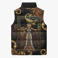 Serket Ancient Egyptian Sleeveless Puffer Jacket with Canopic Jars and Scorpion Motif in Protection
