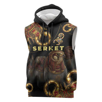 Serket Ancient Egyptian Sleeveless Zip Hoodie with Canopic Jars and Scorpion Motif in Protection