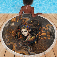 Serket Egyptian Beach Blanket Jeweled Scorpion and Cobweb Motif in Mystical Egyptian
