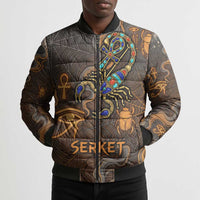 Serket Egyptian Bomber Puffer Jacket Jeweled Scorpion and Cobweb Motif in Mystical Egyptian