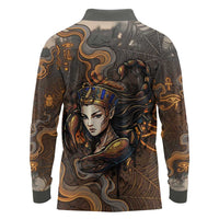 Serket Egyptian Long Sleeve Polo Shirt Jeweled Scorpion and Cobweb Motif in Mystical Egyptian