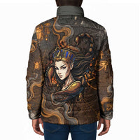 Serket Egyptian Padded Jacket Jeweled Scorpion and Cobweb Motif in Mystical Egyptian