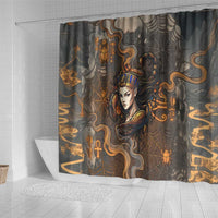 Serket Egyptian Shower Curtain Jeweled Scorpion and Cobweb Motif in Mystical Egyptian