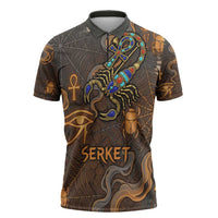 Serket Egyptian Zipper Polo Shirt Jeweled Scorpion and Cobweb Motif in Mystical Egyptian
