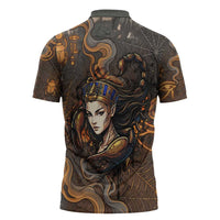 Serket Egyptian Zipper Polo Shirt Jeweled Scorpion and Cobweb Motif in Mystical Egyptian