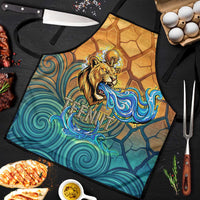 Egyptian Tefnut Fiery Eye Apron with Roaring Lion in Desert and Water Element
