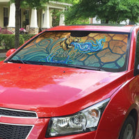 Egyptian Tefnut Fiery Eye Auto Sun Shade with Roaring Lion in Desert and Water Element