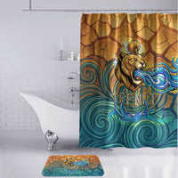Egyptian Tefnut Fiery Eye Bathroom Set with Roaring Lion in Desert and Water Element