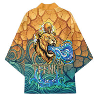 Egyptian Tefnut Fiery Eye Kimono with Roaring Lion in Desert and Water Element