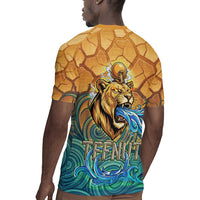 Egyptian Tefnut Fiery Eye Rugby Jersey with Roaring Lion in Desert and Water Element