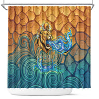 Egyptian Tefnut Fiery Eye Shower Curtain with Roaring Lion in Desert and Water Element