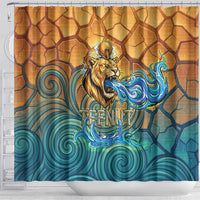 Egyptian Tefnut Fiery Eye Shower Curtain with Roaring Lion in Desert and Water Element