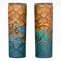 Egyptian Tefnut Fiery Eye Skinny Tumbler with Roaring Lion in Desert and Water Element