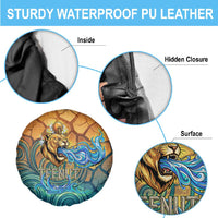 Egyptian Tefnut Fiery Eye Spare Tire Cover with Roaring Lion in Desert and Water Element