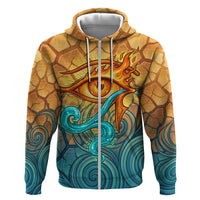 Egyptian Tefnut Fiery Eye Zip Hoodie with Roaring Lion in Desert and Water Element