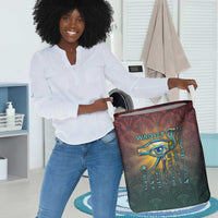 Egyptian Wadjet Winged Cobra Laundry Basket with Eye of Horus in Fiery Royal Protector Theme