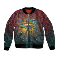 Egyptian Wadjet Winged Cobra Bomber Jacket with Eye of Horus in Fiery Royal Protector Theme