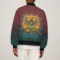 Egyptian Wadjet Winged Cobra Bomber Jacket with Eye of Horus in Fiery Royal Protector Theme