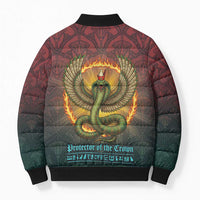 Egyptian Wadjet Winged Cobra Bomber Puffer Jacket with Eye of Horus in Fiery Royal Protector Theme