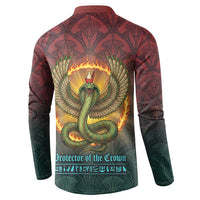 Egyptian Wadjet Winged Cobra Button Sweatshirt with Eye of Horus in Fiery Royal Protector Theme