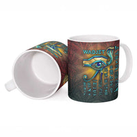 Egyptian Wadjet Winged Cobra Ceramic Mug with Eye of Horus in Fiery Royal Protector Theme