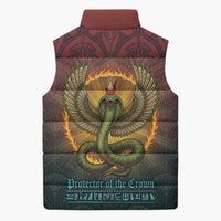 Egyptian Wadjet Winged Cobra Sleeveless Puffer Jacket with Eye of Horus in Fiery Royal Protector Theme